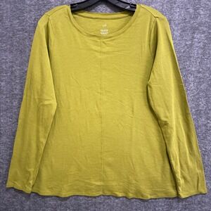 J Jill Long Sleeve Pima Cotton Crew Neck Tee Women M Green Casual Top Minimalist